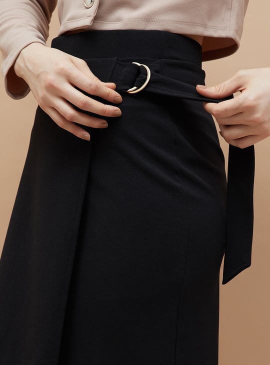 CODE Solid Belted Skirt
