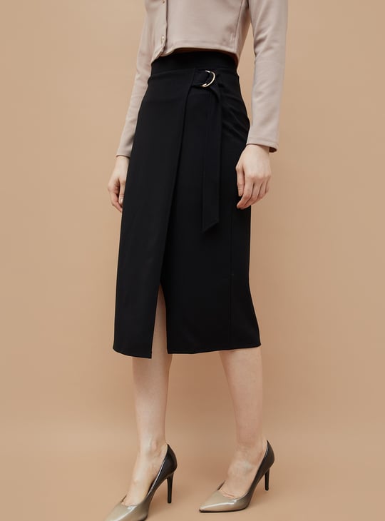CODE Solid Belted Skirt