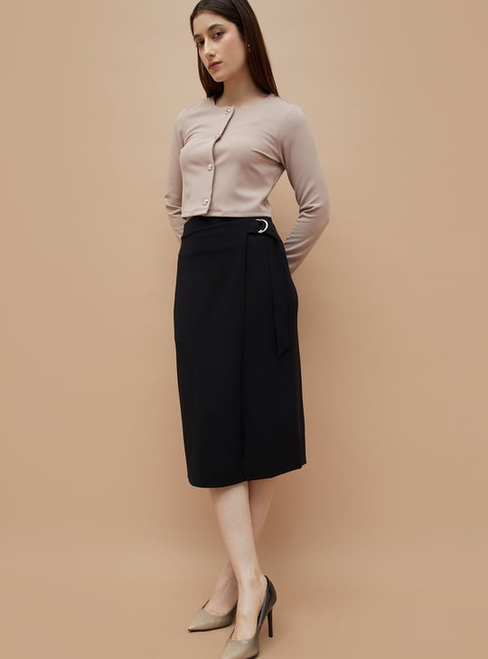 CODE Solid Belted Skirt
