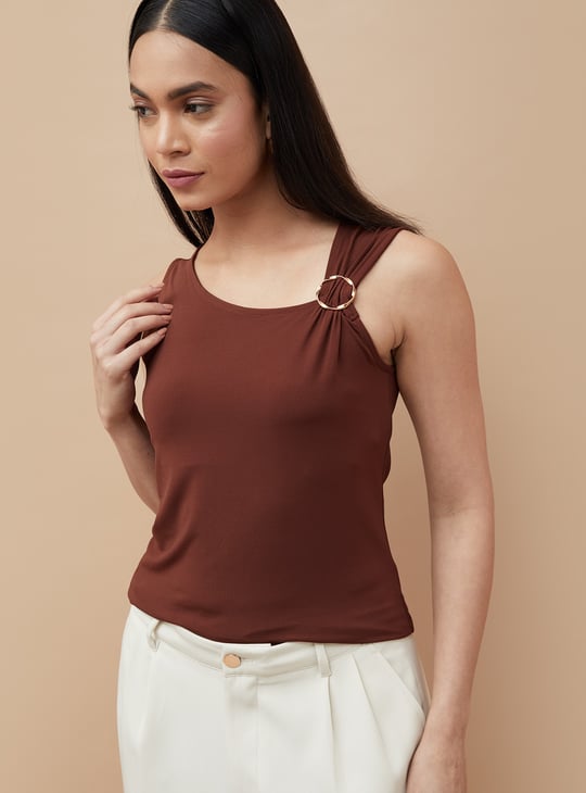 CODE Ring Detailed Asymmetric Neck Top