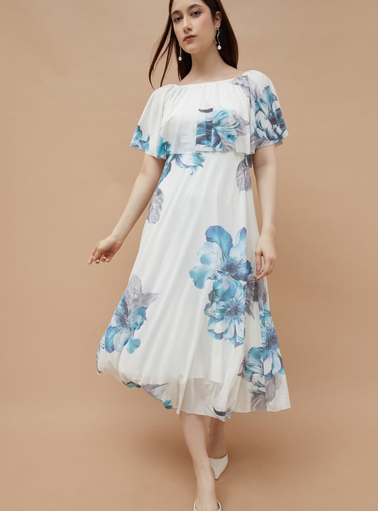 CODE Floral Print Off-Shoulder Midi Dress