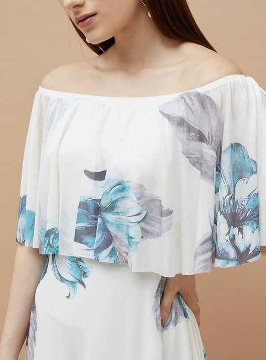 CODE Floral Print Off-Shoulder Midi Dress