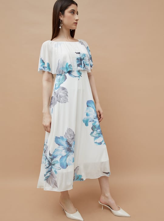 CODE Floral Print Off-Shoulder Midi Dress