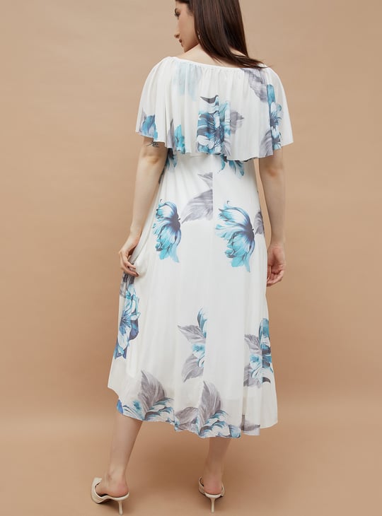 CODE Floral Print Off-Shoulder Midi Dress