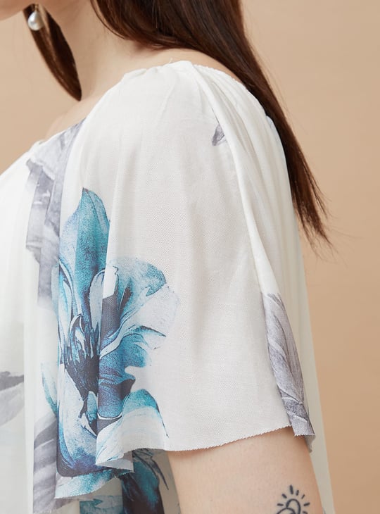 CODE Floral Print Off-Shoulder Midi Dress