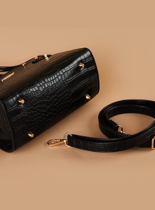 GINGER Croc Textured Handheld Bag | Black