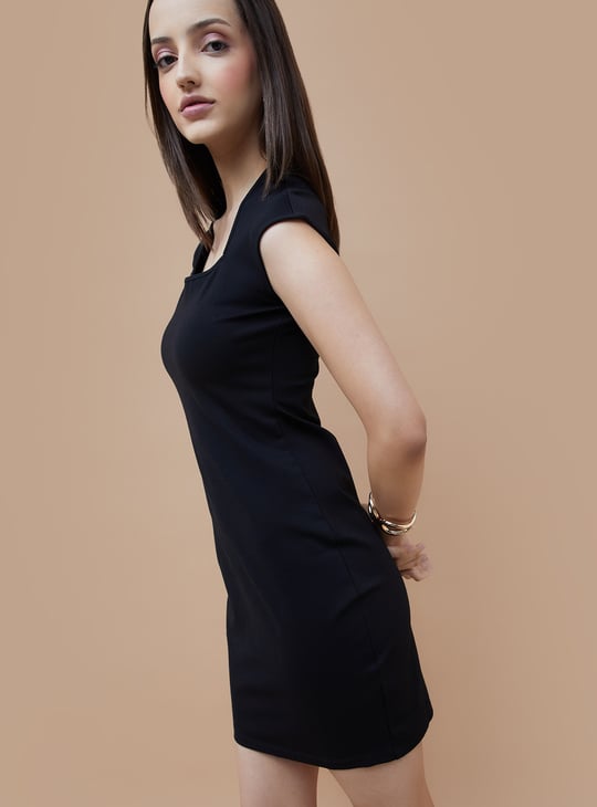 GINGER Solid Cap Sleeves Bodycon Dress