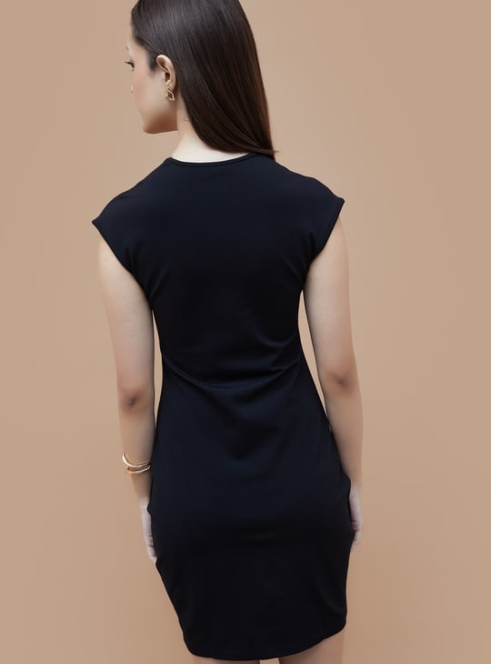 GINGER Solid Cap Sleeves Bodycon Dress