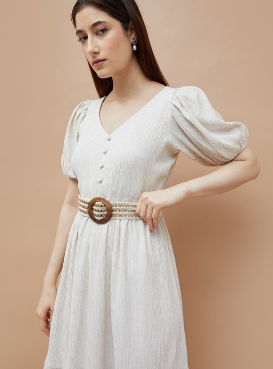 CODE Textured A-line Belted Dress