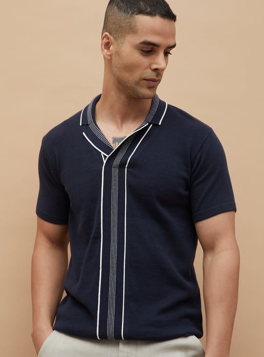 CODE Striped Cuban Collar T-shirt