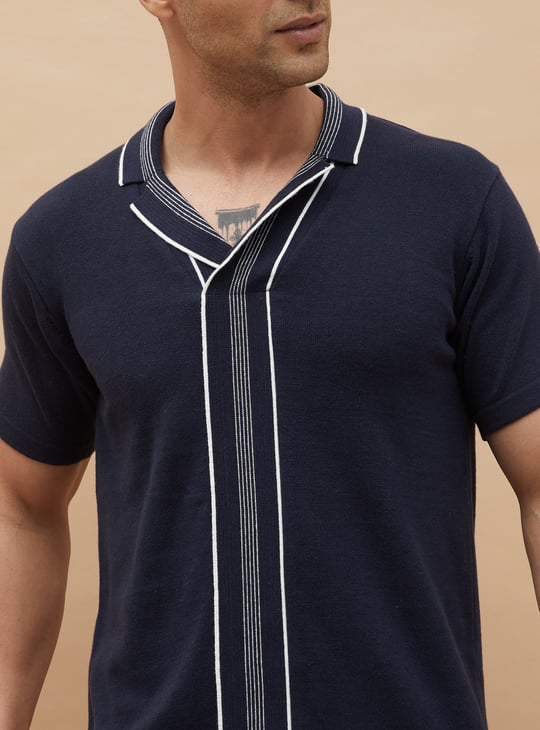 CODE Striped Cuban Collar T-shirt