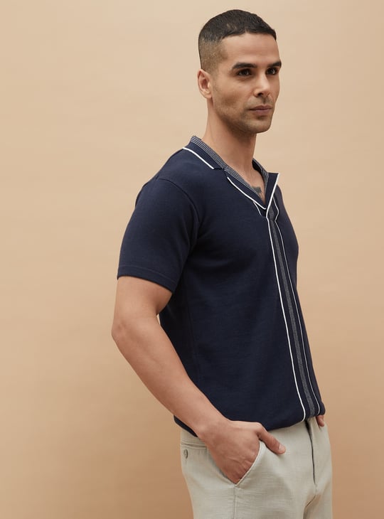 CODE Striped Cuban Collar T-shirt