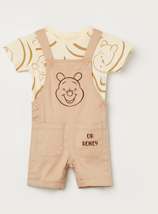 JUNIORS Boys Winnie the Pooh Print Dungaree with T-shirt