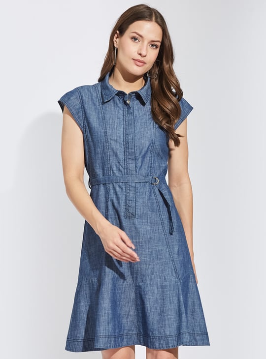 LATIN QUARTERS Solid Belted Shirt Dress