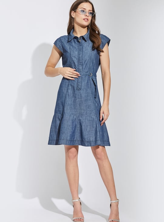 LATIN QUARTERS Solid Belted Shirt Dress