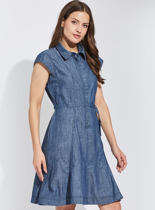 LATIN QUARTERS Solid Belted Shirt Dress