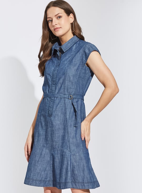 LATIN QUARTERS Solid Belted Shirt Dress