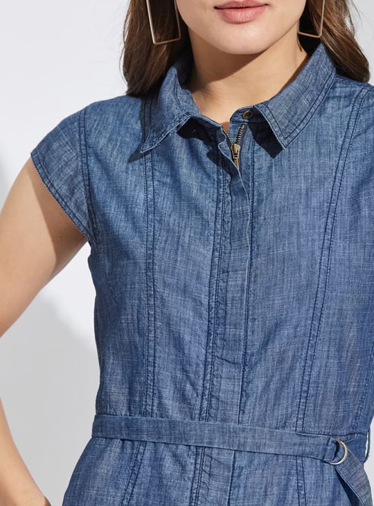 LATIN QUARTERS Solid Belted Shirt Dress