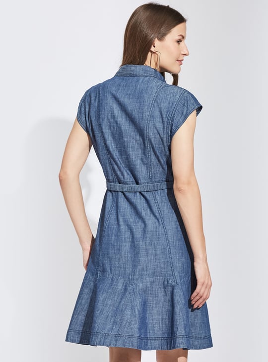 LATIN QUARTERS Solid Belted Shirt Dress