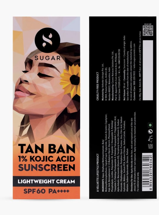 SUGAR Tan Ban 1 Percent Kojic Acid SPF60 Sunscreen - 50ml
