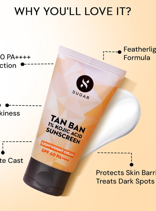 SUGAR Tan Ban 1 Percent Kojic Acid SPF60 Sunscreen - 50ml