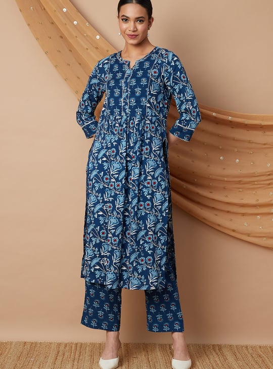 MELANGE Floral Print Straight Kurta Set