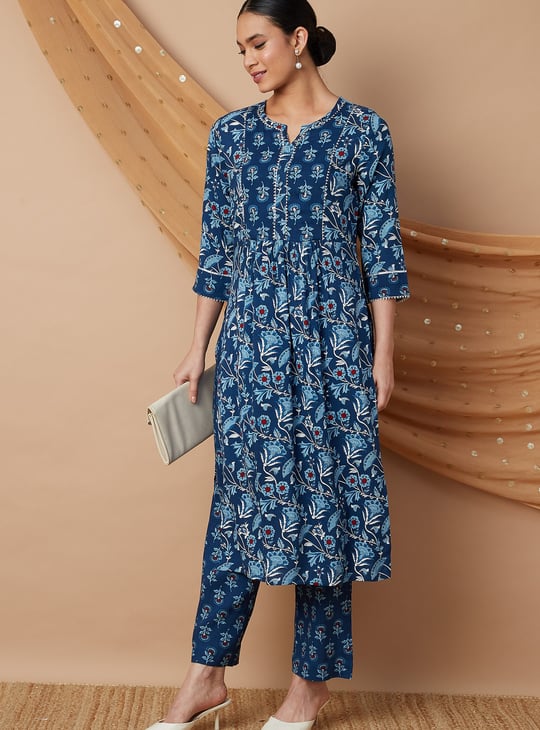 MELANGE Floral Print Straight Kurta Set