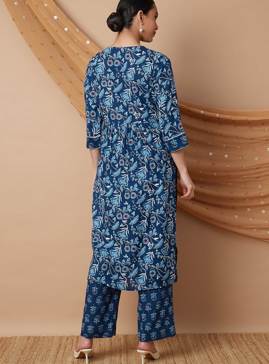 MELANGE Floral Print Straight Kurta Set