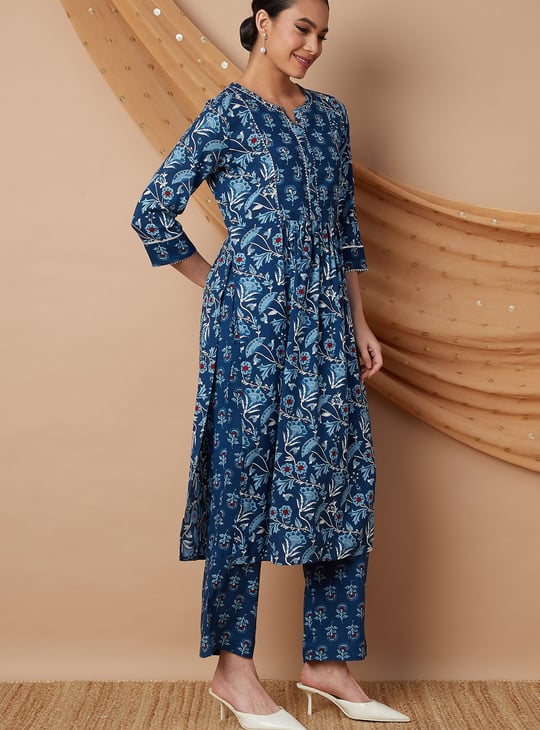 MELANGE Floral Print Straight Kurta Set