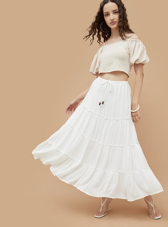 GINGER Solid Tiered Maxi Skirt