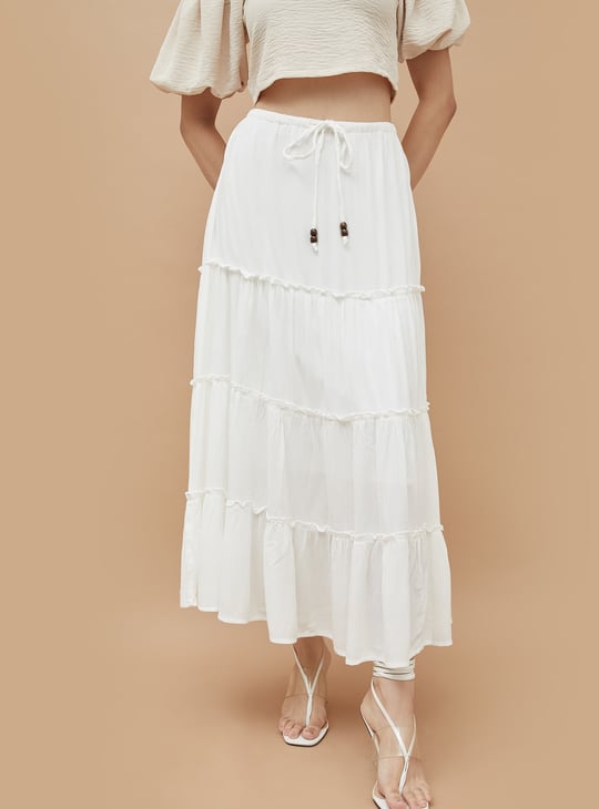GINGER Solid Tiered Maxi Skirt