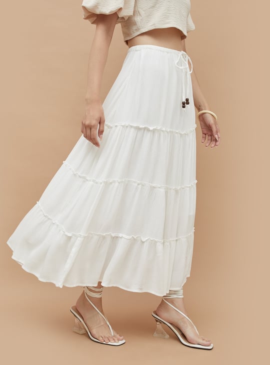 GINGER Solid Tiered Maxi Skirt