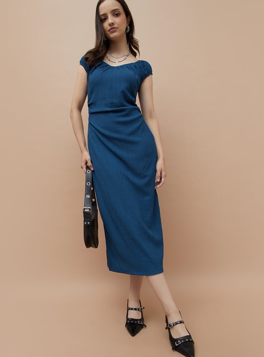 GINGER Textured Midi Dress | Blue
