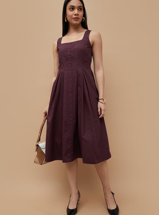 CODE Box Pleated Fit & Flare Dress | Burgundy CODE Box Pleated Fit & Flare Dress | Burgundy