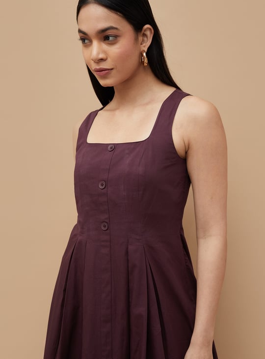 CODE Box Pleated Fit & Flare Dress | Burgundy CODE Box Pleated Fit & Flare Dress | Burgundy