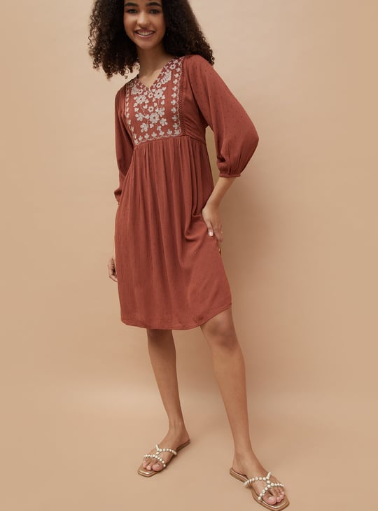 FAME FOREVER Embroidered A-Line Dress