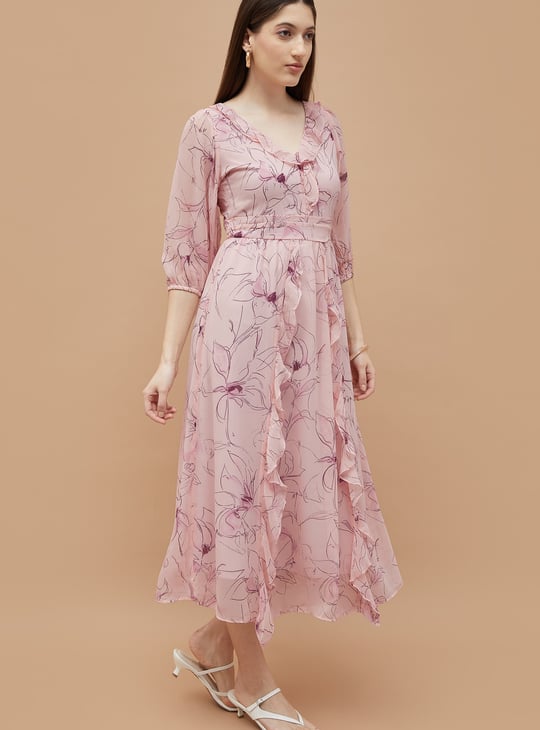 CODE Floral Print Fit & Flare Dress | Pink