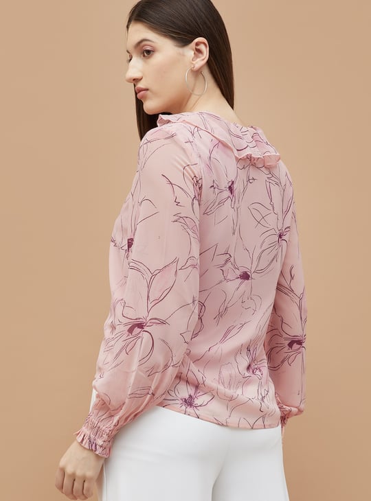 CODE Floral Printed V-Neck Top