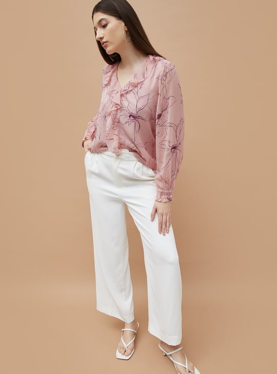 CODE Floral Printed V-Neck Top