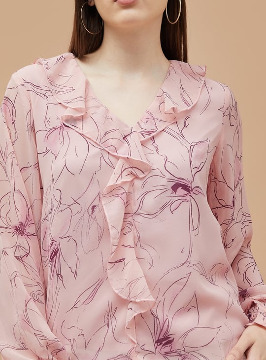 CODE Floral Printed V-Neck Top
