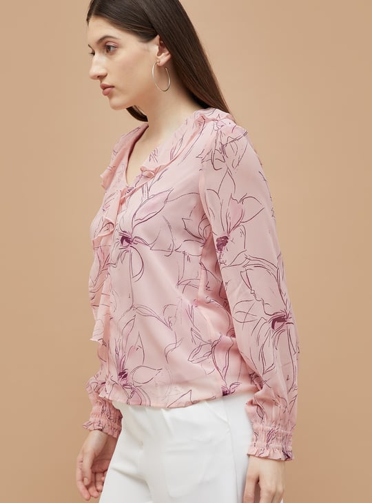 CODE Floral Printed V-Neck Top