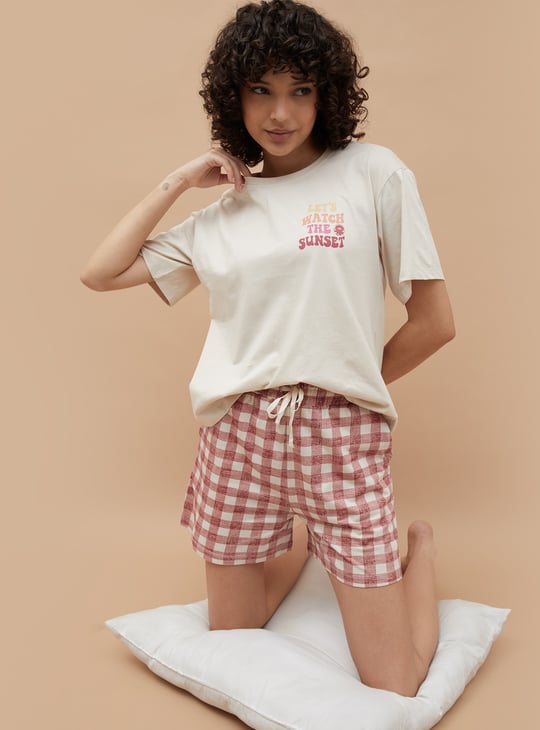 GINGER Checked Elasticated Shorts