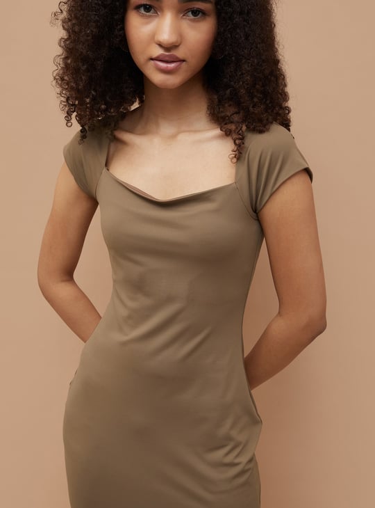 ginger bodycon dress Ginger Girl - Spaghetti Strap Plain Slit Midi Bodycon Dress