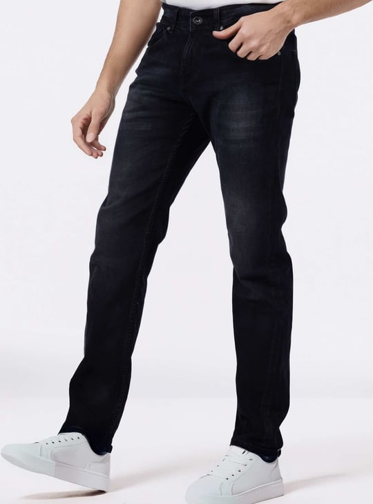 CELIO Whiskered Mid-Rise Regular Straight Jeans