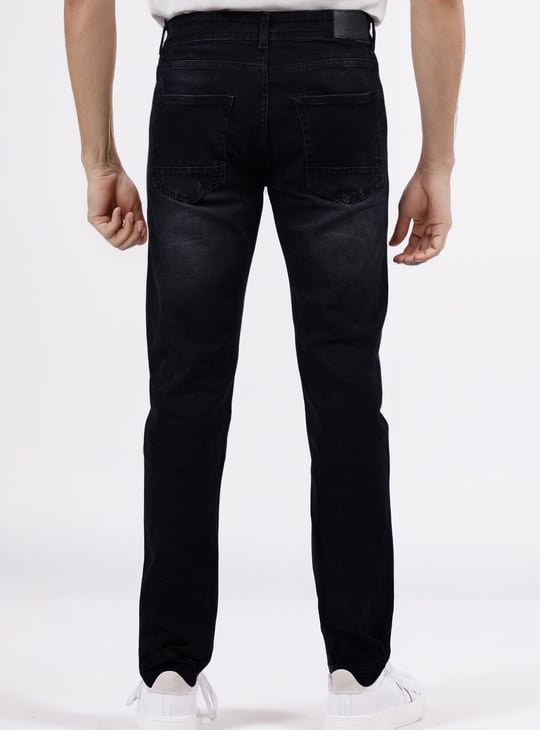 CELIO Whiskered Mid-Rise Regular Straight Jeans
