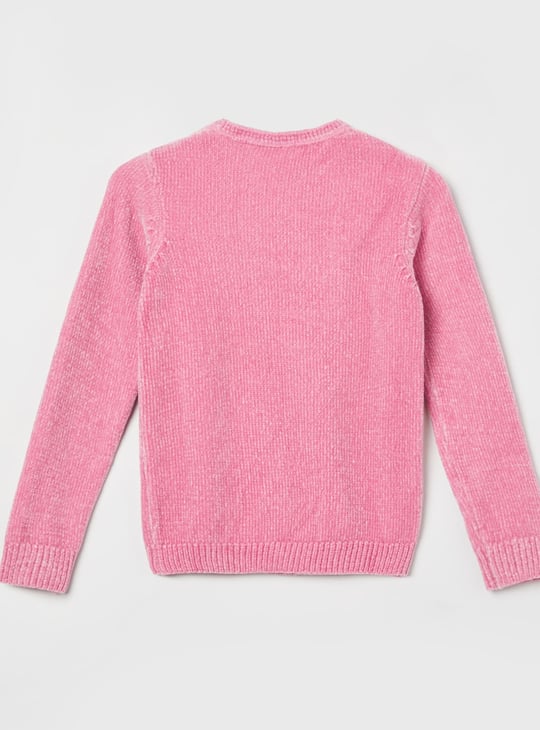 FAME FOREVER Girls Cat Applique Sweater