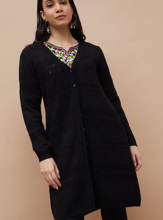 MELANGE Patterned Knit Longline Cardigan