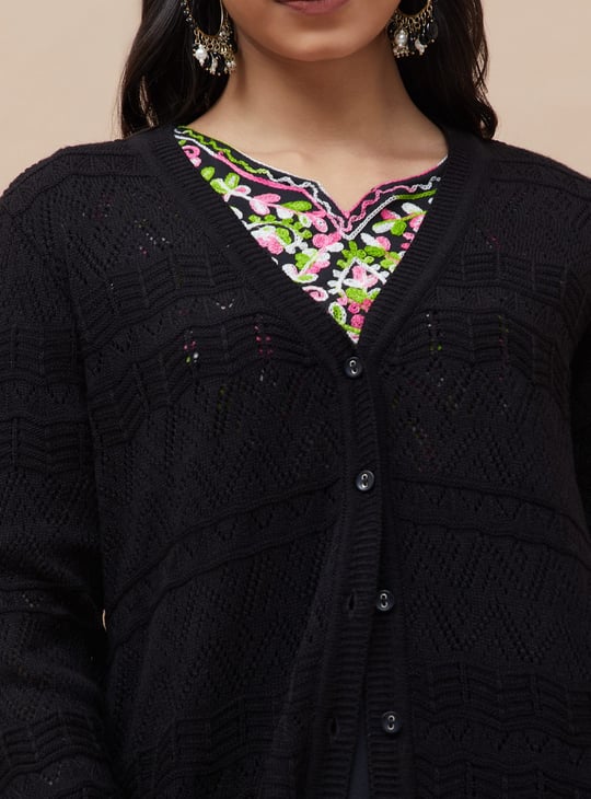 MELANGE Patterned Knit Longline Cardigan