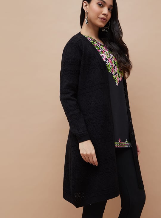 MELANGE Patterned Knit Longline Cardigan