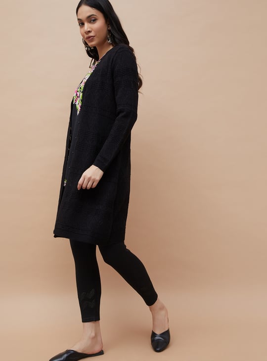 MELANGE Patterned Knit Longline Cardigan